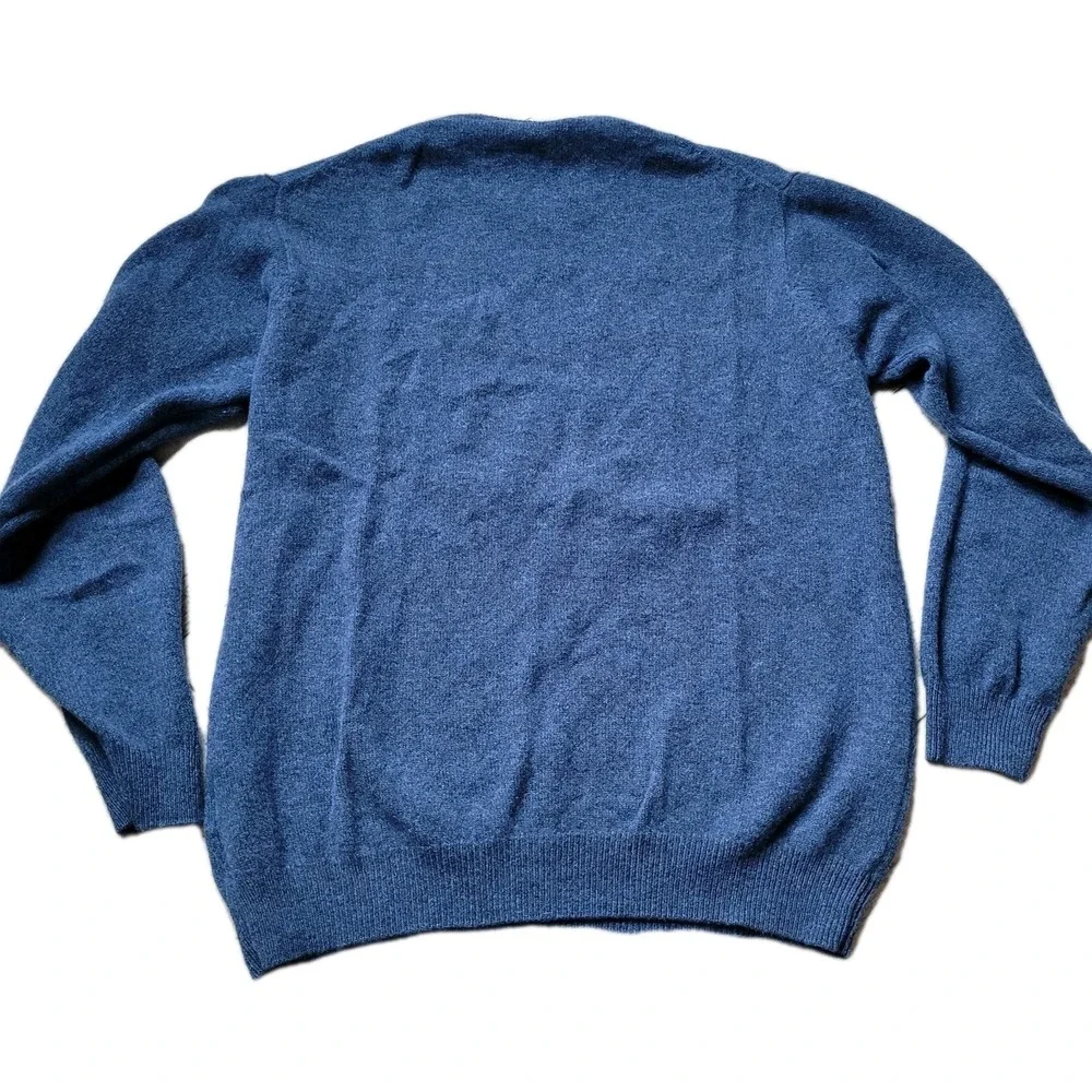 EWM Men's 100% Pure Lambswool Sweater Blue Size Large Woolmark Washable Heritage